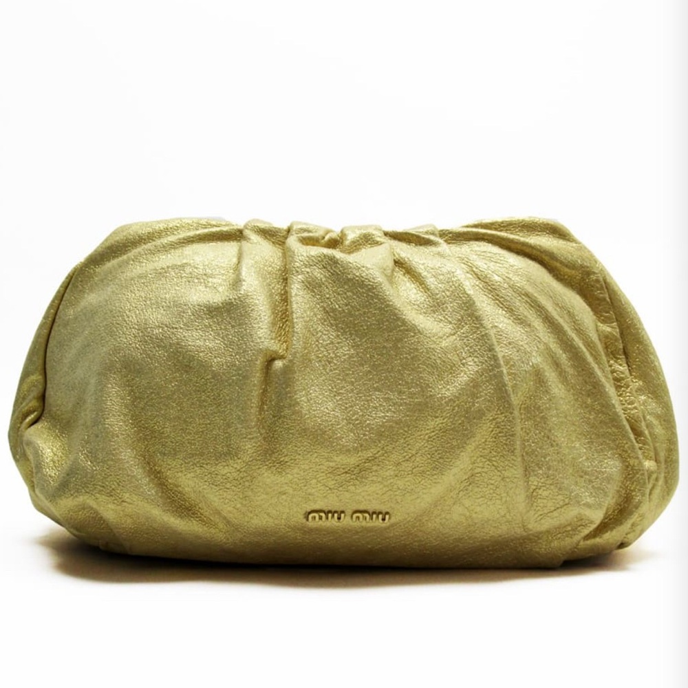 Miu Miu Clutch Bag Pouch Multi Case Leather in Gold EUC